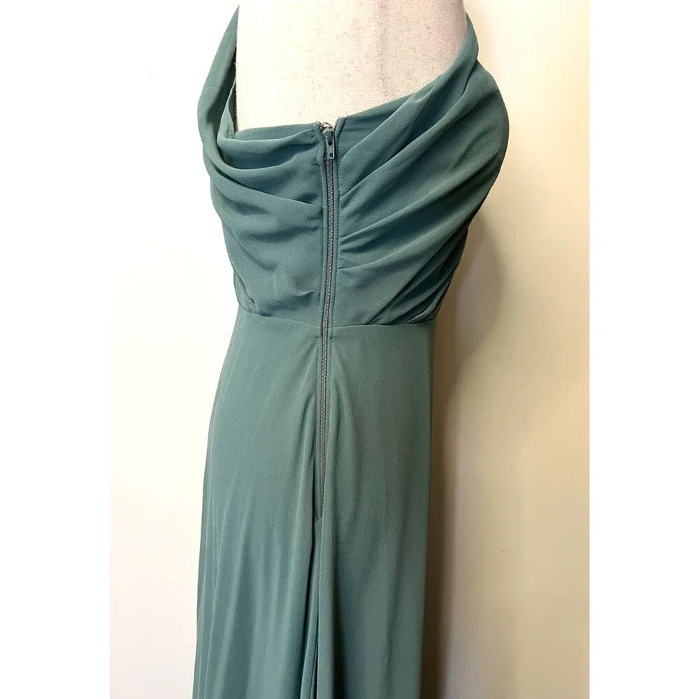 BIRDY GREY Womens S Dress Gown One Shoulder Chiffon Sea Glass Green Goddess Maxi
